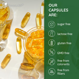 Flacon de capsules d'huile d'algue Omega 3 FürstenMED sur fond blanc