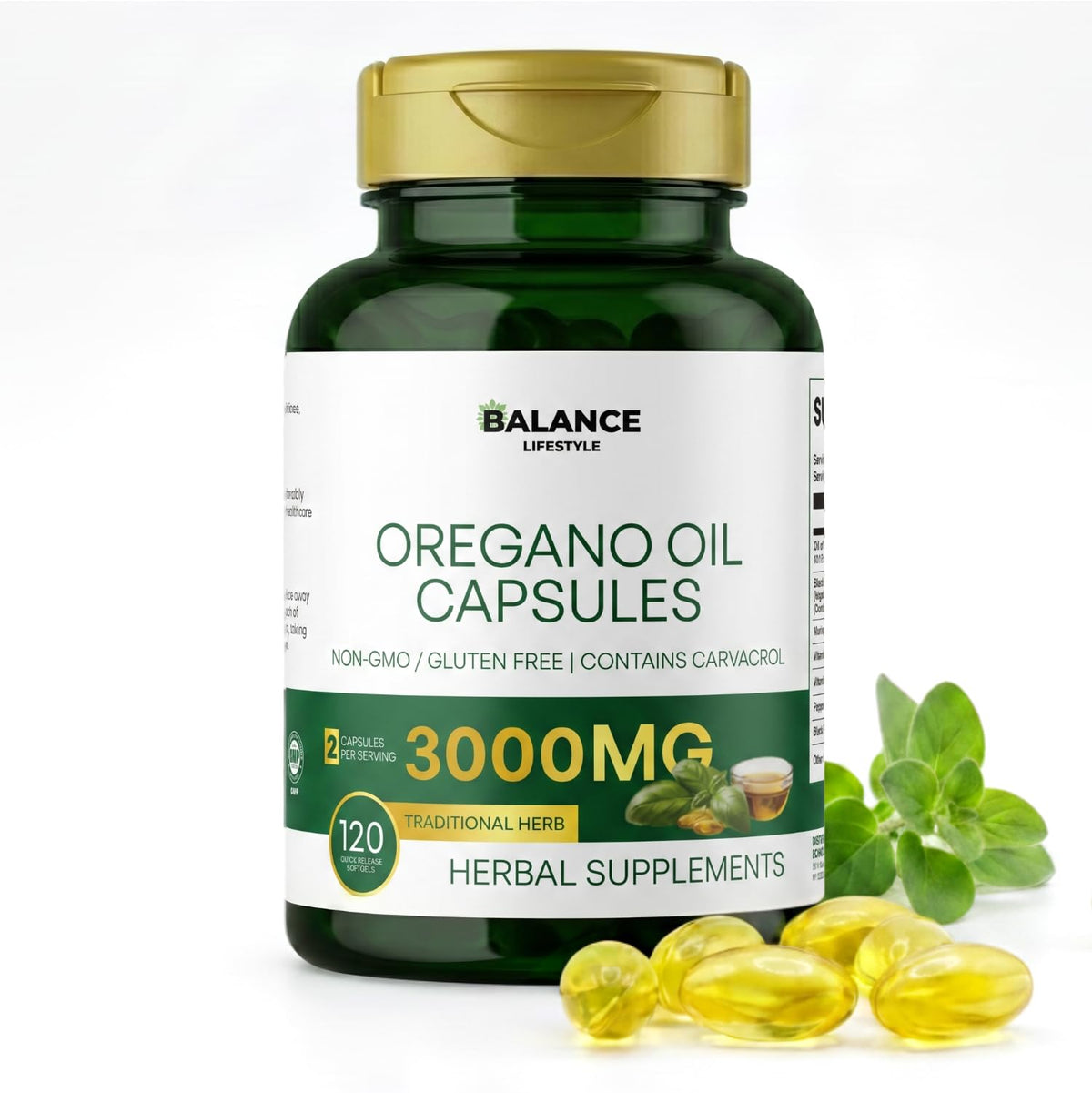 Flacon de capsules d'huile d'origan LaSognna 3000mg vue de face