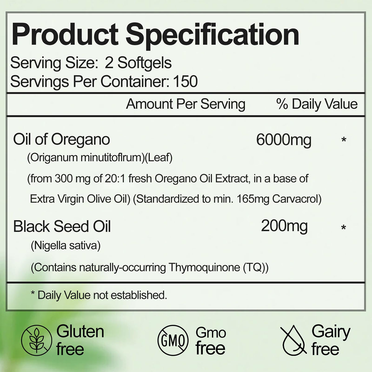Flacon de capsules d'huile d'origan RTQSU avec étiquette