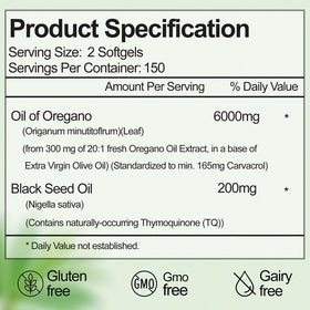 Flacon de capsules d'huile d'origan RTQSU avec étiquette