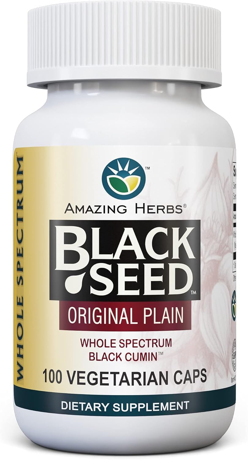 Flacon de capsules d'huile de graines noires Amazing Herbs, 100 capsules, 475mg