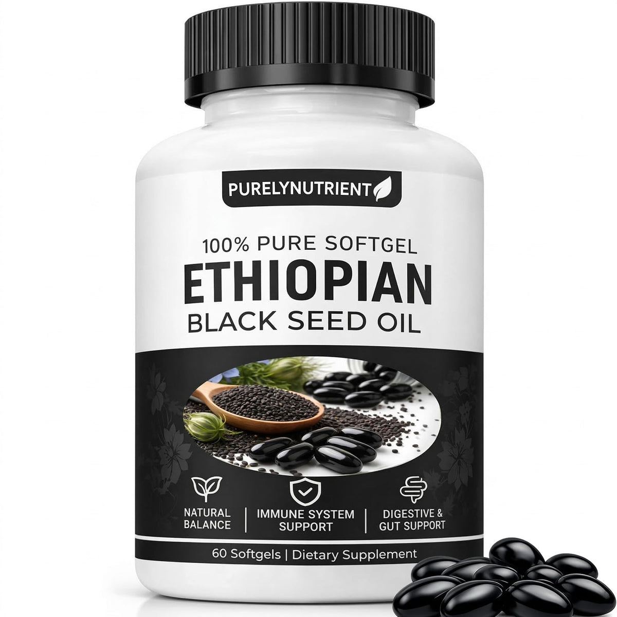 Flacon de capsules d'huile de graines noires TUVAAZ 60 softgels