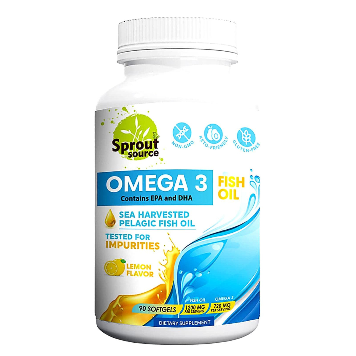 Flacon de capsules d'huile de poisson Omega-3 Sprout Source 1200mg