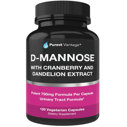 Flacon de capsules D-Mannose 600mg Purest Vantage, vue de face