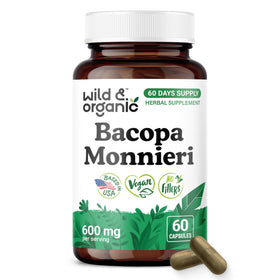 Flacon de capsules de Bacopa Wild & Organic 600 mg vue de face