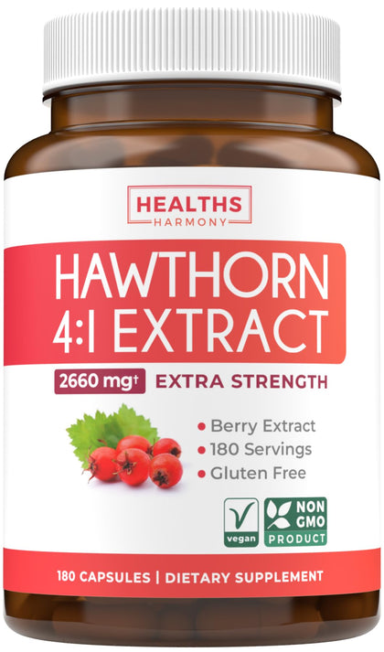 Flacon de capsules de baies d'aubépine 665mg de Healths Harmony