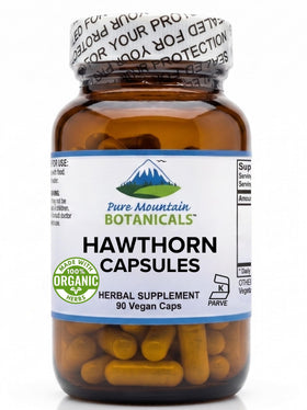 Flacon de capsules de baies d'aubépine bio Pure Mountain Botanicals