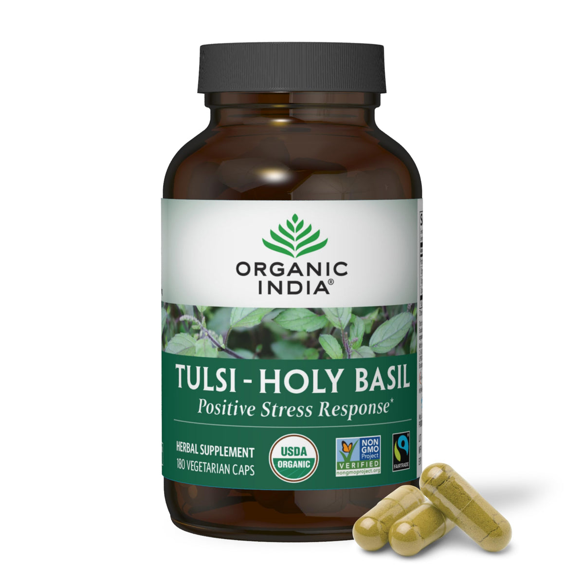Flacon de capsules de basilic sacré bio ORGANIC INDIA, 180 unités
