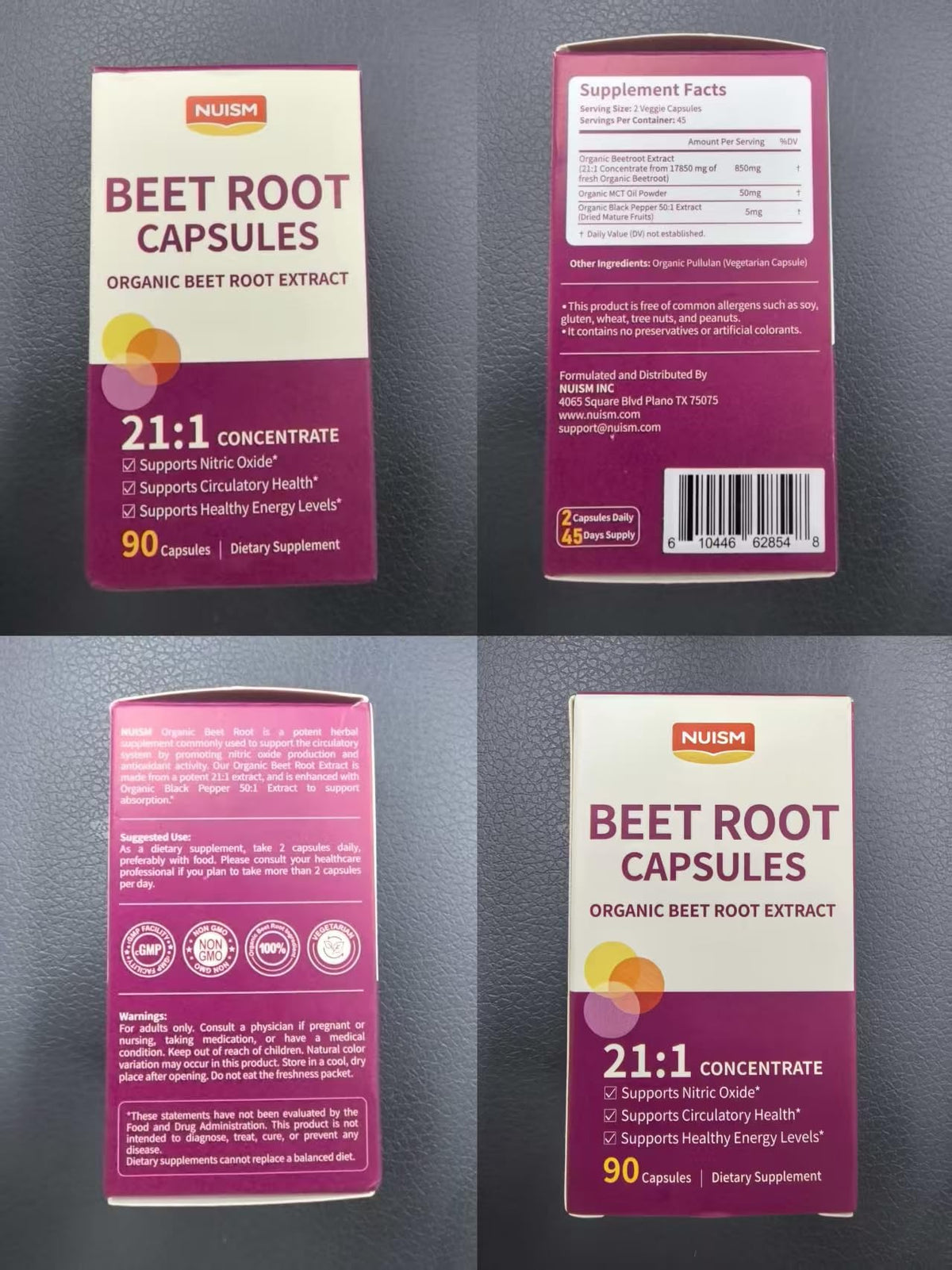 Flacon de capsules de betterave bio NUISM avec des légumes frais en arrière-plan
