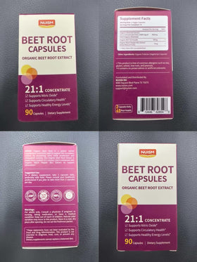 Flacon de capsules de betterave bio NUISM avec des légumes frais en arrière-plan