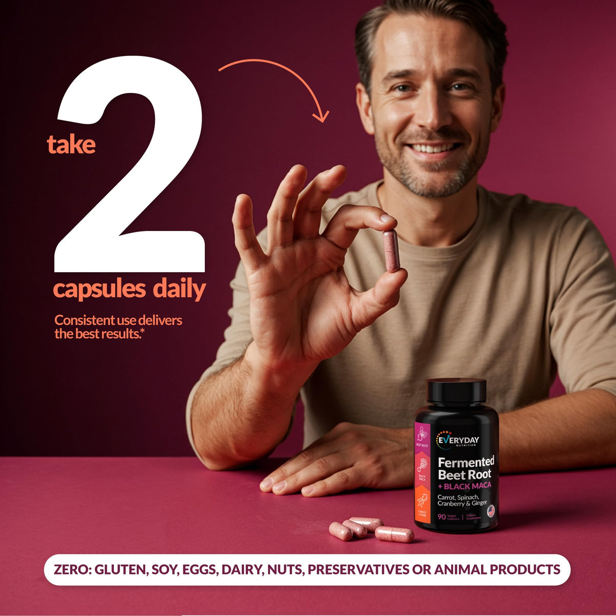 Flacon de capsules de Betterave Fermentée et Maca Noir avec des ingrédients bio