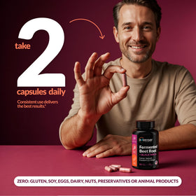 Flacon de capsules de Betterave Fermentée et Maca Noir avec des ingrédients bio
