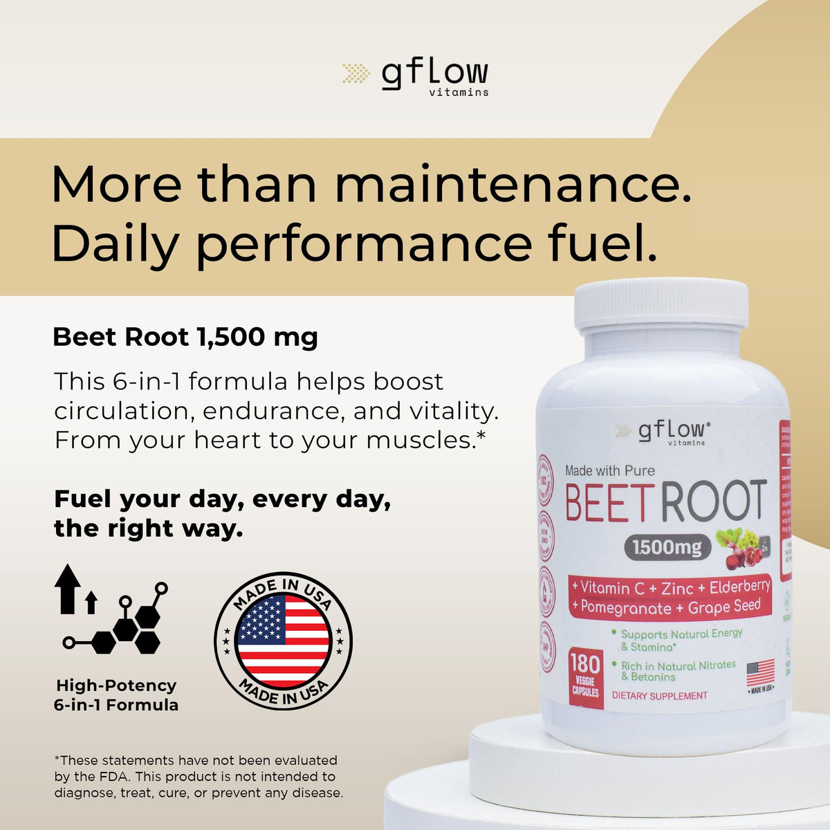 Flacon de capsules de betterave gflow avec étiquette visible
