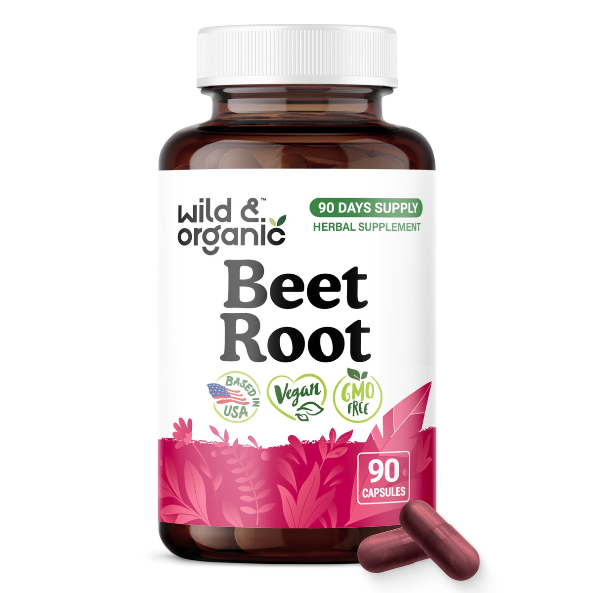 Flacon de capsules de betterave Wild & Organic avec 90 comprimés