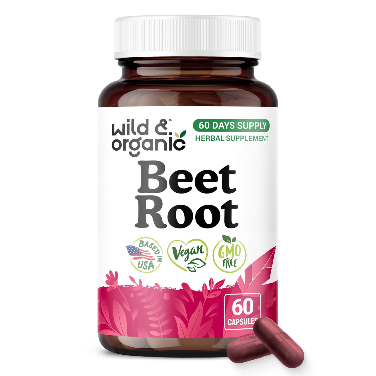 Flacon de capsules de betterave Wild & Organic vue de face