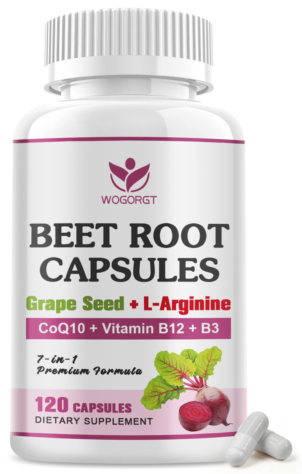 Flacon de capsules de betterave WOGORGT 800mg vue de face