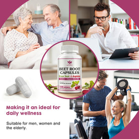 Flacon de capsules de betterave WOGORGT avec ingrédients en arrière-plan