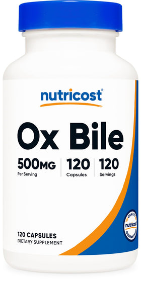 Flacon de capsules de bile de bœuf Nutricost 500mg avant