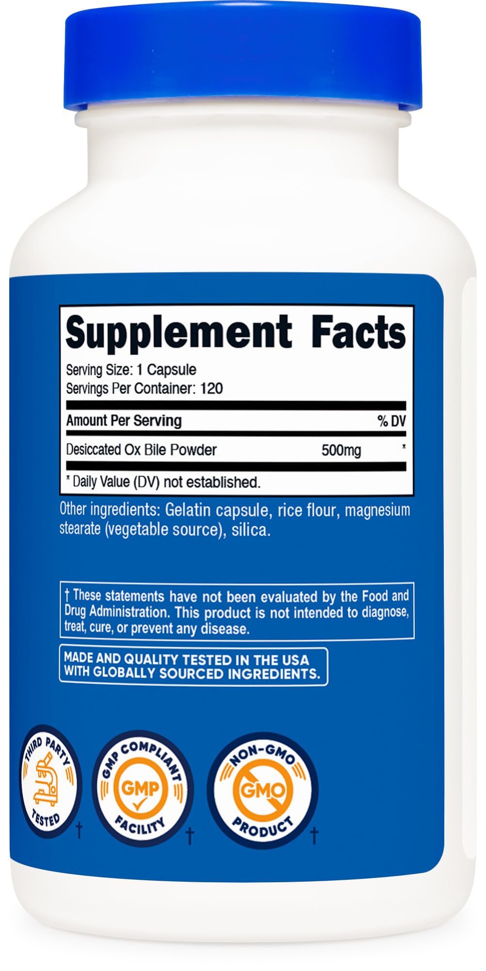 Flacon de capsules de bile de bœuf Nutricost avec étiquette