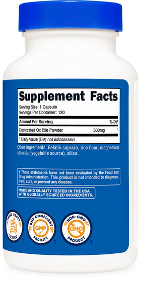 Flacon de capsules de bile de bœuf Nutricost avec étiquette