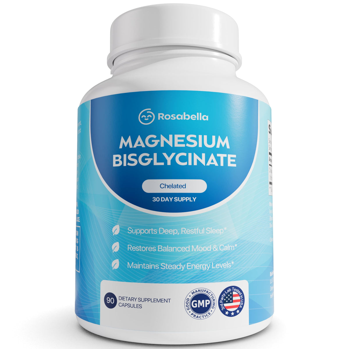 Flacon de capsules de bisglycinate de magnésium Rosabella 90 unités
