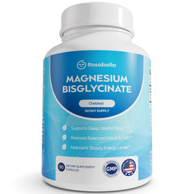 Flacon de capsules de bisglycinate de magnésium Rosabella 90 unités
