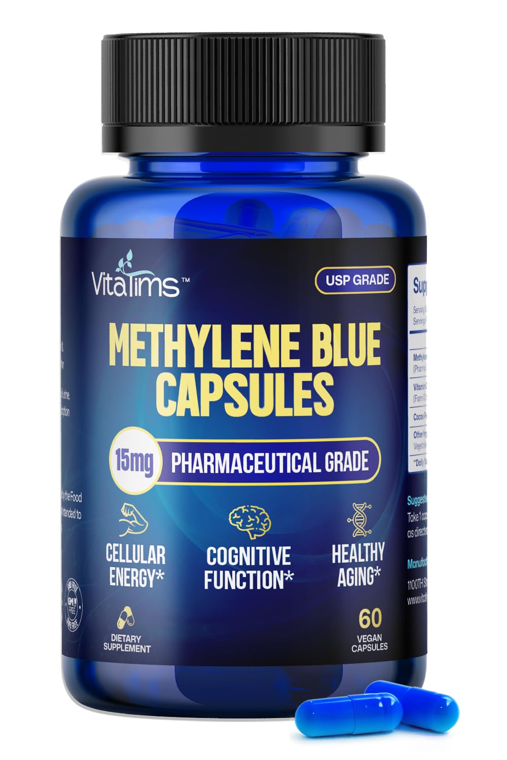 Flacon de capsules de bleu de méthylène Vitatims 15mg, 60 comprimés