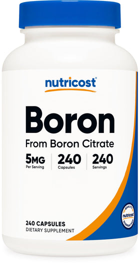 Flacon de capsules de bore Nutricost 5mg, 240 végétariennes