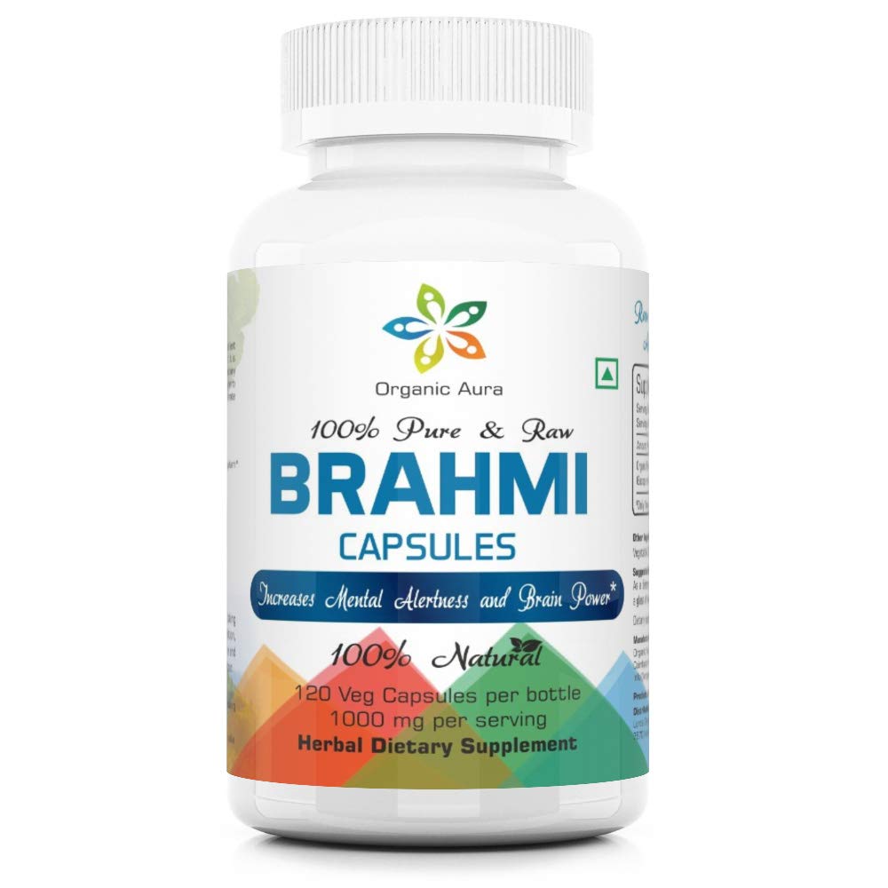 Flacon de capsules de Brahmi Bio Organic Aura 120 avec étiquette
