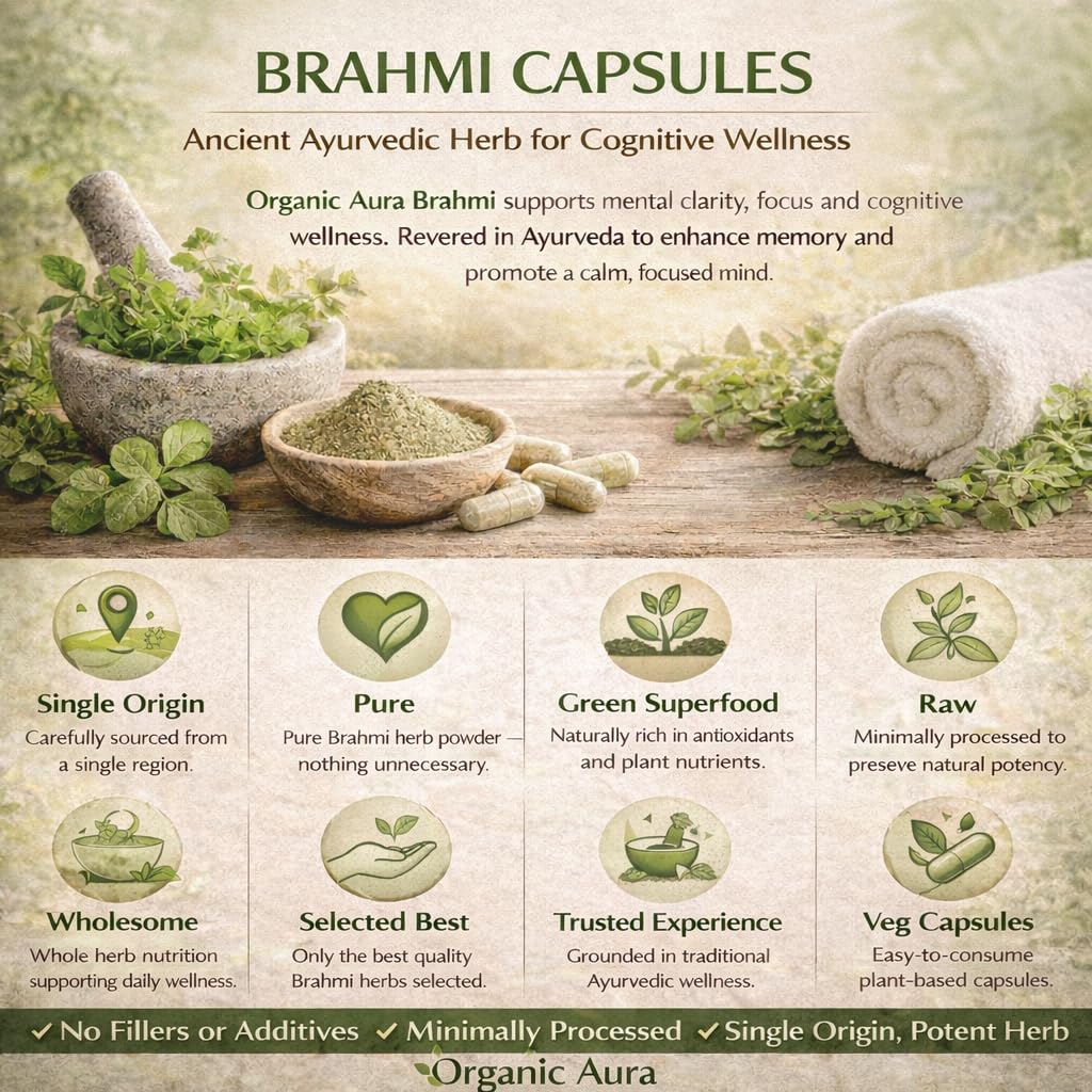 Flacon de capsules de Brahmi Bio sur fond naturel
