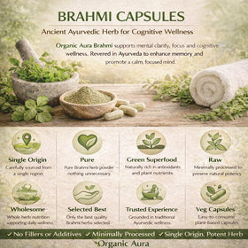 Flacon de capsules de Brahmi Bio sur fond naturel