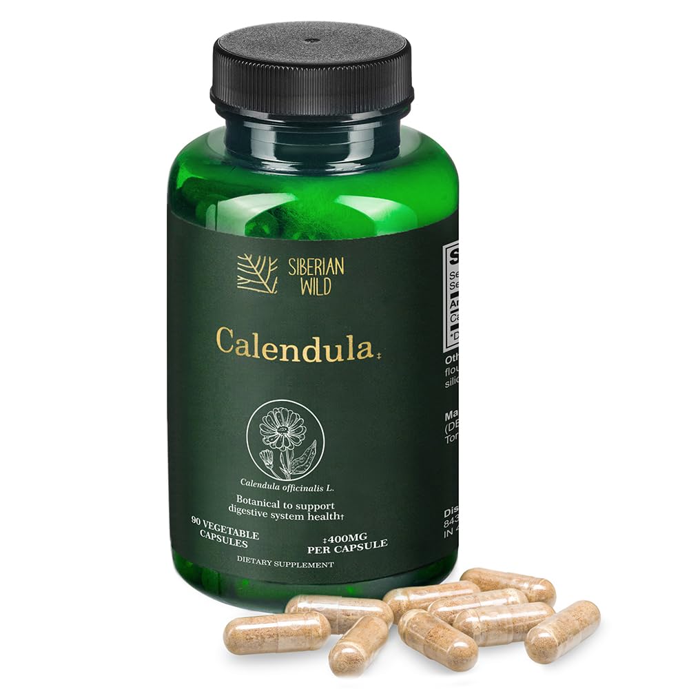 Flacon de capsules de calendula Siberian Wild sur fond blanc