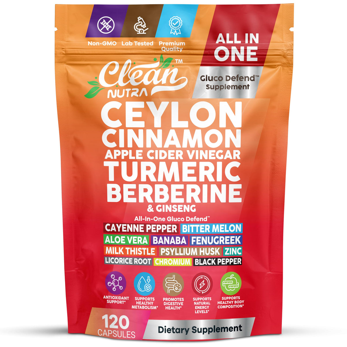 Flacon de capsules de cannelle de Ceylan Clean Nutraceuticals 120 capsules