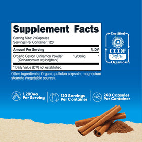 Flacon de capsules de cannelle de Ceylan Nutricost avec étiquette