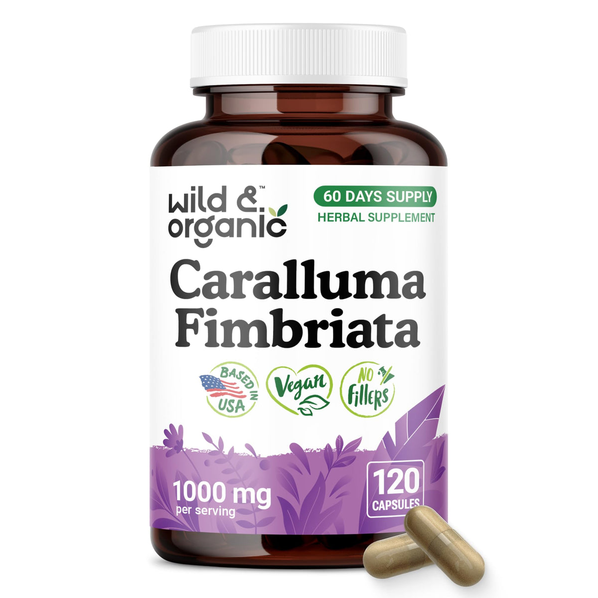 Flacon de capsules de Caralluma Wild & Organic contenant 120 capsules