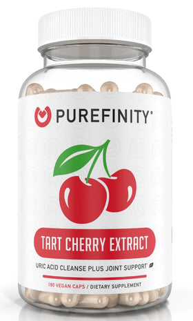 Flacon de capsules de cerise acide tartrique PUREFINITY 180 ct, vue de face.