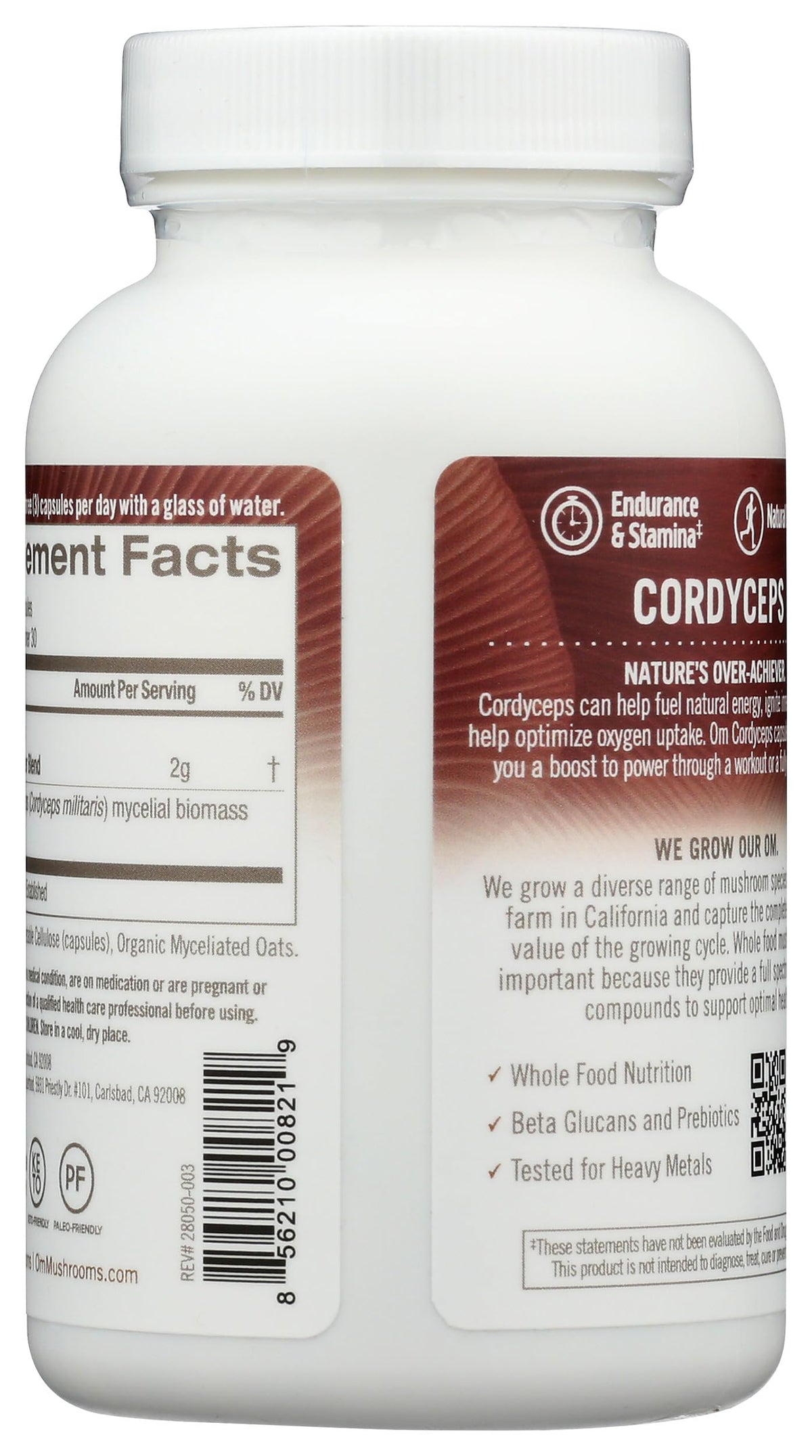 Flacon de capsules de champignon Cordyceps OM MUSHROOM SUPERFOOD ouvert