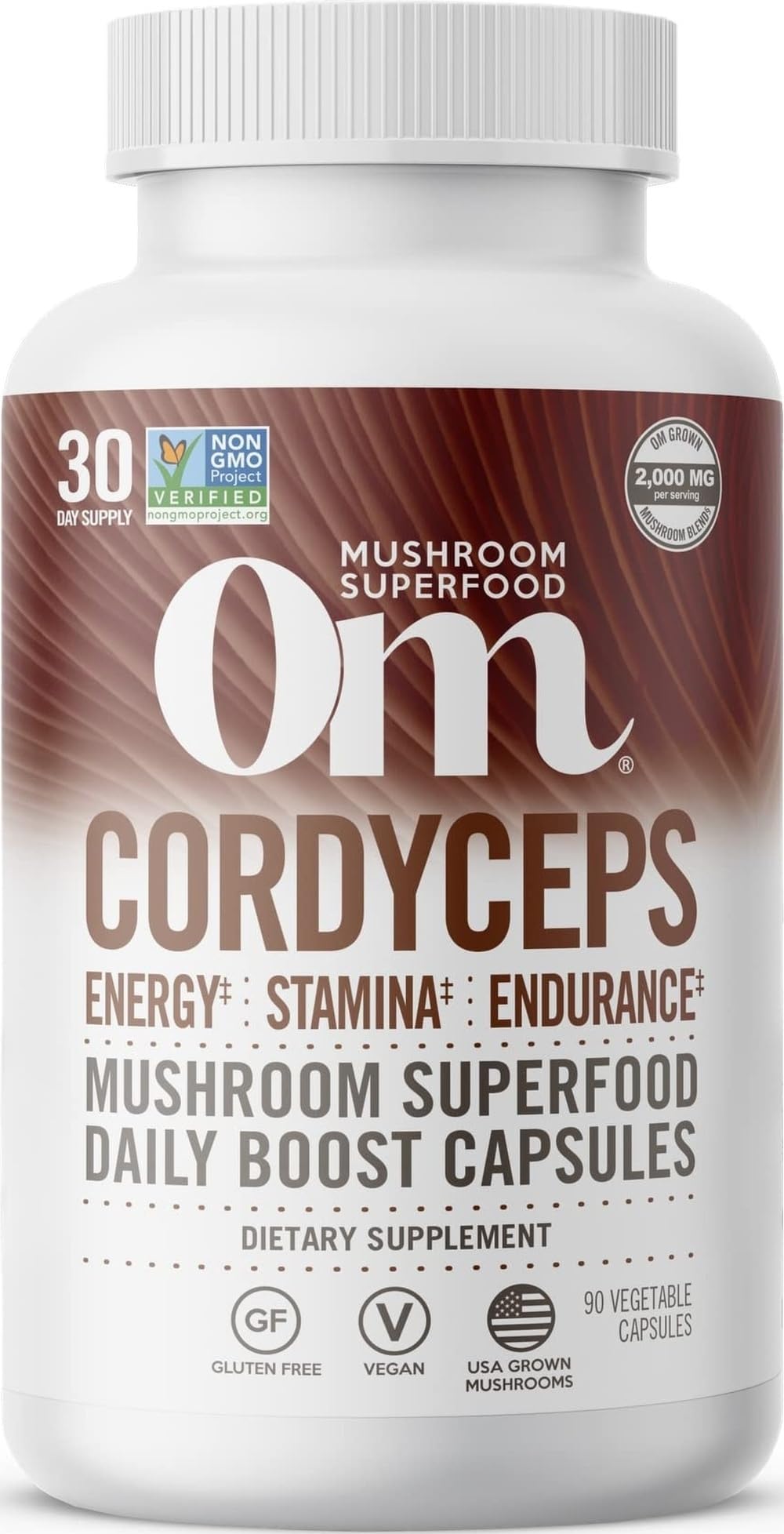 Flacon de capsules de champignon Cordyceps OM MUSHROOM SUPERFOOD vue de face
