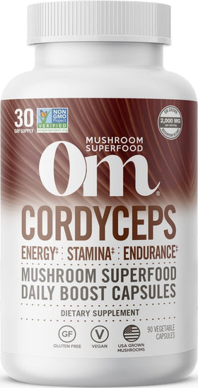 Flacon de capsules de champignon Cordyceps OM MUSHROOM SUPERFOOD vue de face