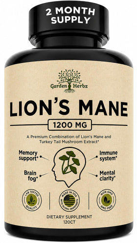 Flacon de capsules de champignon Crinière de Lion Garden of Herbz vue avant