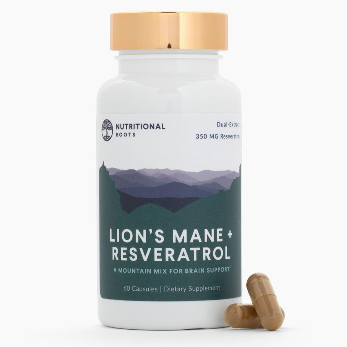 Flacon de capsules de champignon Hericium Nutritional Roots, 60 unités