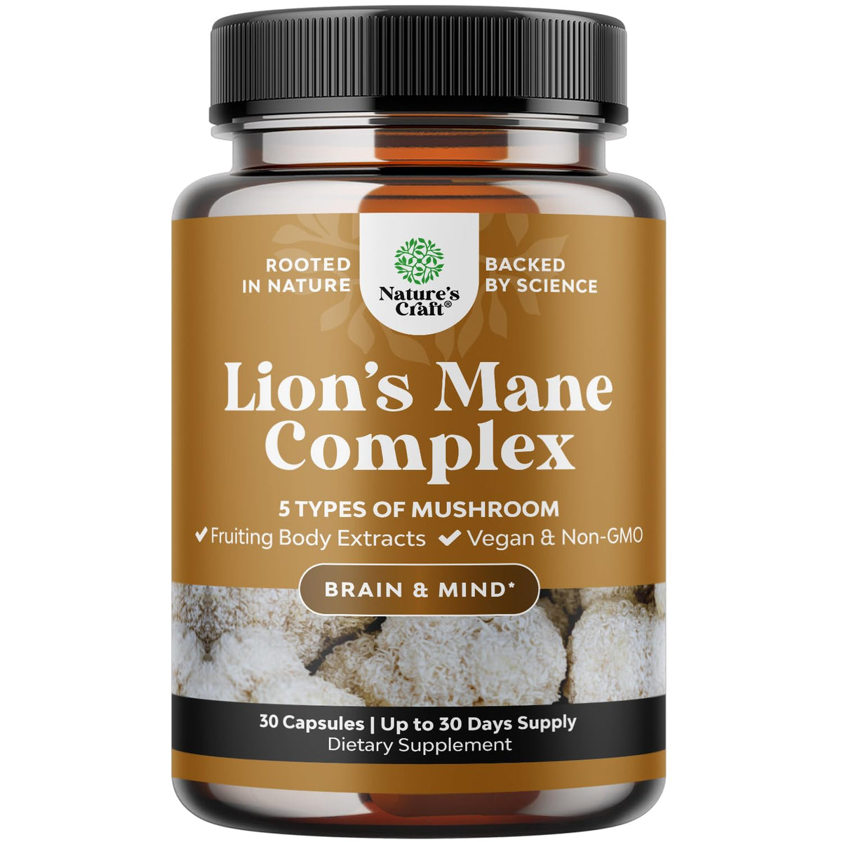 Flacon de capsules de champignon Lion's Mane de Natures Craft, 30 unités