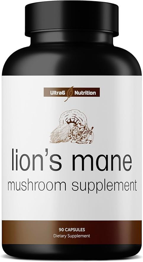 Flacon de capsules de champignon lion Ultra6 Nutrition avec 90 capsules végétales