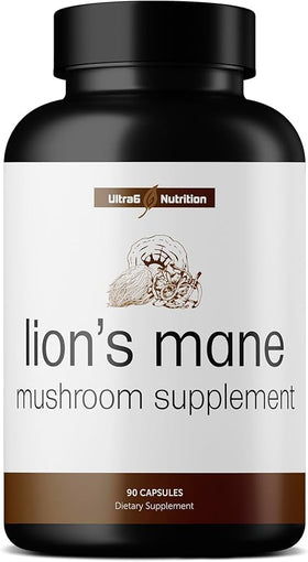Flacon de capsules de champignon lion Ultra6 Nutrition avec 90 capsules végétales