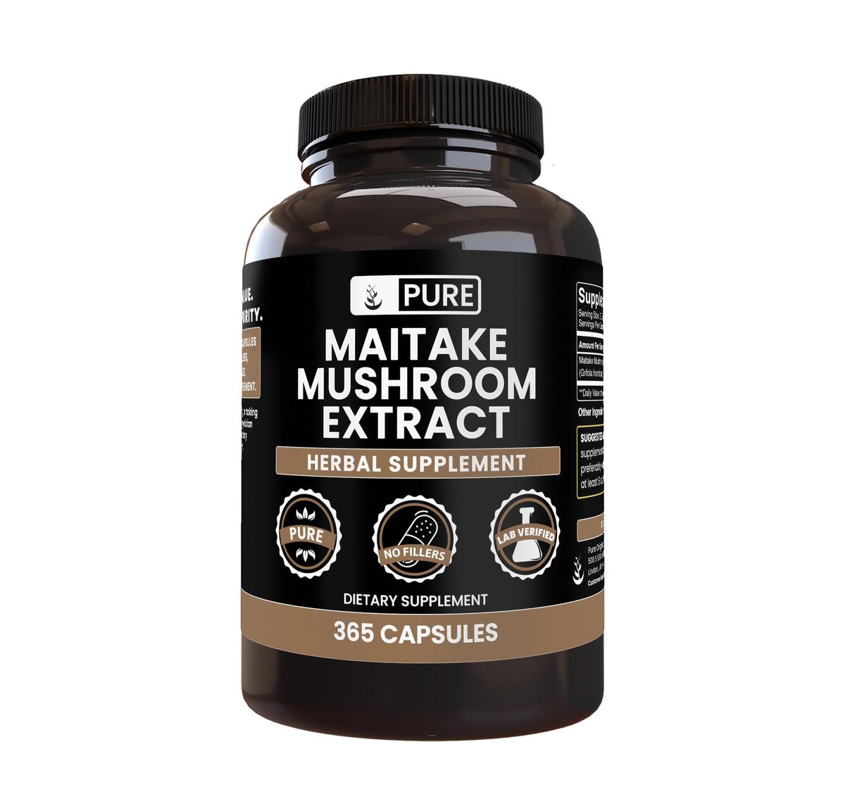Flacon de capsules de Champignon Maitake PURE ORIGINAL INGREDIENTS vue de face