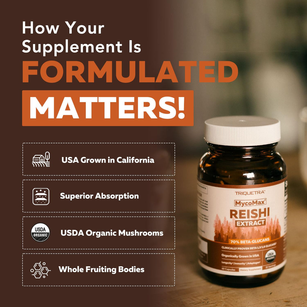 Flacon de capsules de champignon Reishi bio ouvert