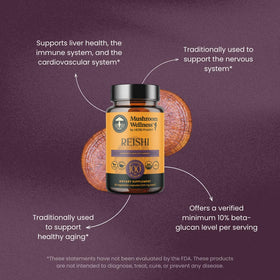 Flacon de capsules de champignon Reishi Herb Pharm sur une table
