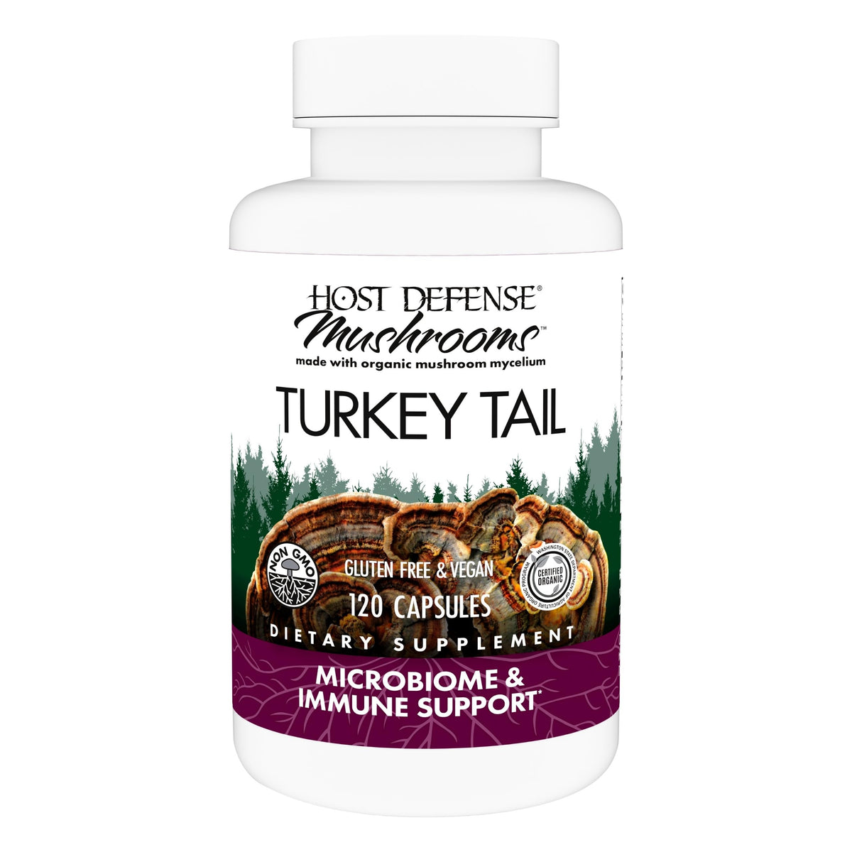 Flacon de capsules de champignon Turkey Tail Host Defense, 120 unités