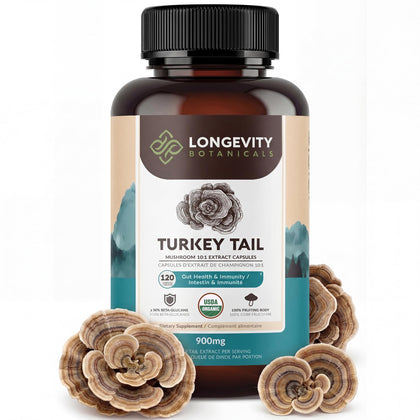 Flacon de capsules de champignon Turkey Tail Longevity Botanicals
