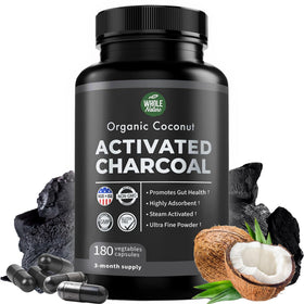 Flacon de capsules de charbon actif de coco Whole Nature, 180 pièces